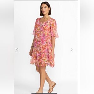 Johnny Was MARI TIERED MINI DRESS XL Silk